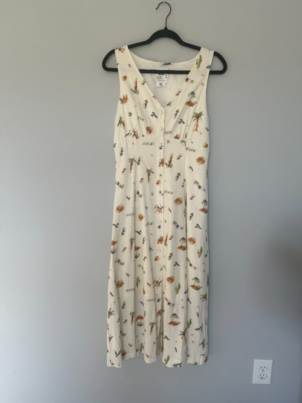 The Workshop Linen Blend Beach Print Cream Maxi Dress Sz. Medium NWT - Picture 2 of 5